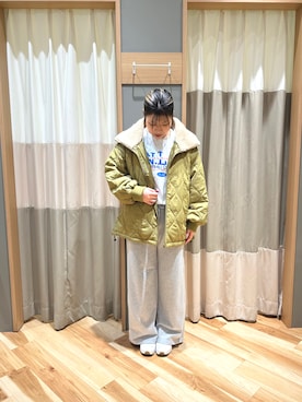 「Samansa Mos2 blue（サマンサモスモスブルー）のアイテム（ノーカラージャケット）」を使った、るぴさん（レディース・155cm）の冬コーディネート