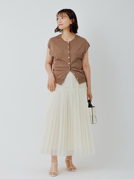 「ROPE'（ロペ）の【E'POR】BAMBOO BAG Mini/超軽量・26SSS新色追加（ハンドバッグ、ホワイト系）」を使った、ayaさん（レディース・162cm）の春コーディネート