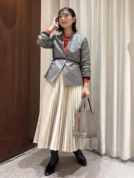 「アイテム（ノーカラージャケット）」を使った、ayaさん（レディース・162cm・20代）の秋コーディネート