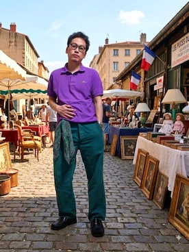 「LACOSTE（ラコステ）のアイテム」を使った、九条∞(くじょうえいと)さん（メンズ・168cm）の夏コーディネート