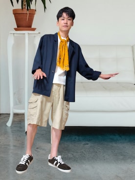 「アイテム（テーラードジャケット）」を使った、九条∞(くじょうえいと)さん（メンズ・168cm）の夏コーディネート