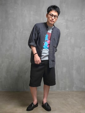 「Paraboot（パラブーツ）のアイテム」を使った、九条∞(くじょうえいと)さん（メンズ・168cm）の夏コーディネート
