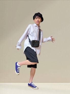「アイテム（シューズ、パープル系）」を使った、九条∞(くじょうえいと)さん（メンズ・168cm）の夏コーディネート