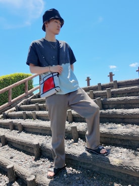 「soe（ソーイ）のアイテム」を使った、九条∞(くじょうえいと)さん（メンズ・168cm）の夏コーディネート
