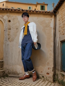 「Jugaad14（ジュガードフォーティーン）の【Jugaad14】HORIZON CLEAR tortoise（サングラス）」を使った、九条∞(くじょうえいと)さん（メンズ・168cm・30代）の夏コーディネート