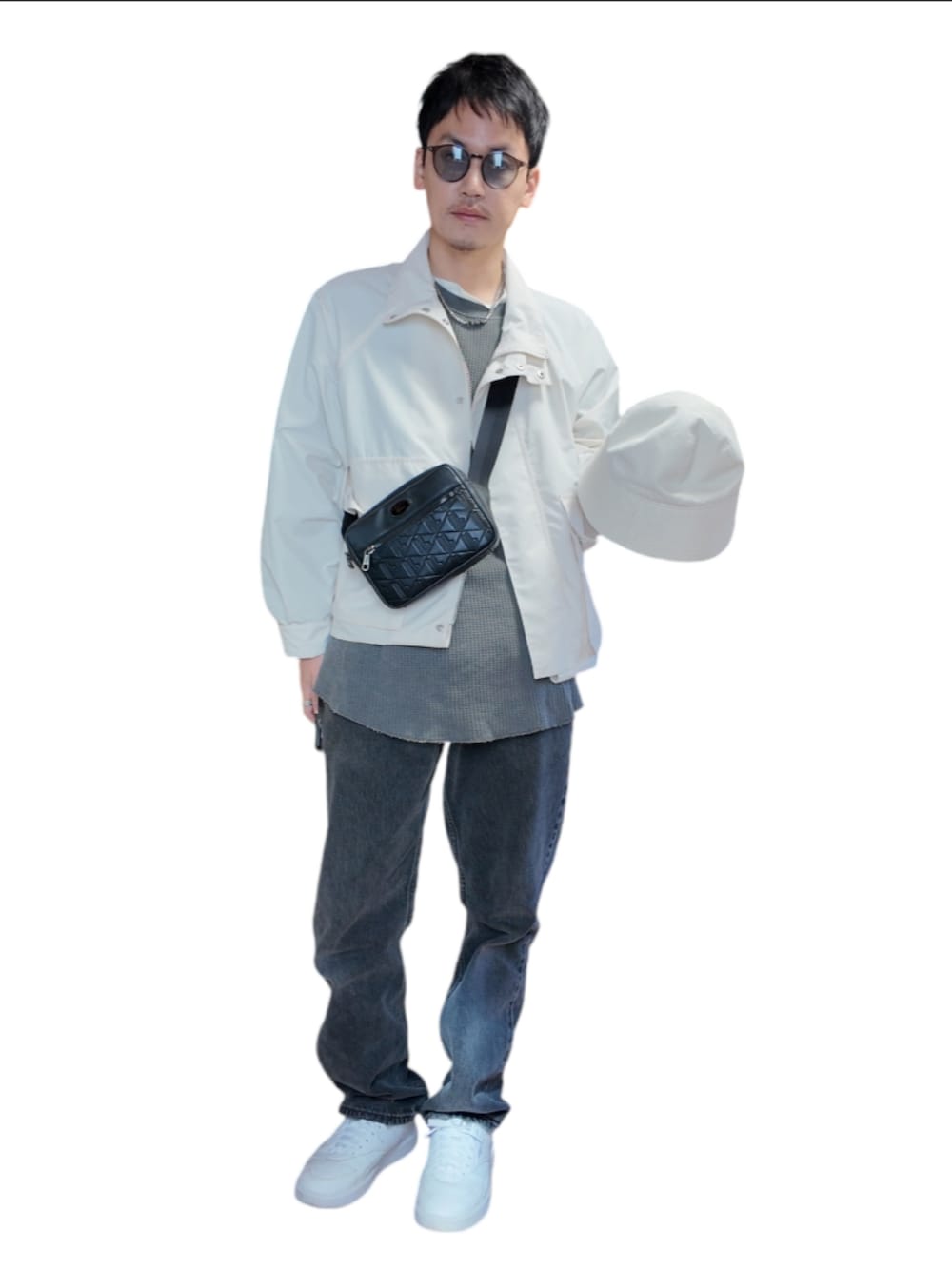 「メンズファッション、モノトーン、モノトーンコーデ、今日のコーデ、休日コーデ、デニム、550、Traditional Weatherwear、LACOSTE、KIJIMA TAKAYUKI、ブラックデニム、セーラーハット、古着MIX、古着」｜「今日の音楽のThe Jesus & Mary Chain / Barbed Wire Kisses (88)（レコード、その他）」を使った、九条∞(くじょうえいと)さん（メンズ・168cm）の秋コーディネートの1枚目の写真