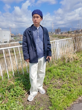 「KANGOL（カンゴール）のアイテム（帽子）」を使った、九条∞(くじょうえいと)さん（メンズ・168cm）の春コーディネート