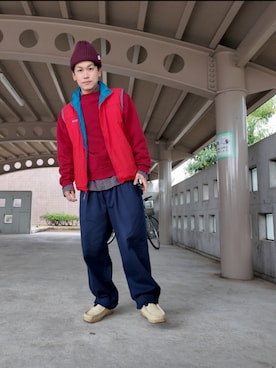 「アイテム（ナイロンジャケット）」を使った、九条∞(くじょうえいと)さん（メンズ・168cm）の冬コーディネート