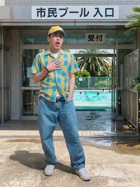「GU（ジーユー）のアイテム（帽子）」を使った、九条∞(くじょうえいと)さん（メンズ・168cm）の夏コーディネート