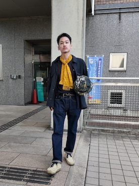 「アイテム（バンダナ/スカーフ）」を使った、九条∞(くじょうえいと)さん（メンズ・168cm）の秋コーディネート
