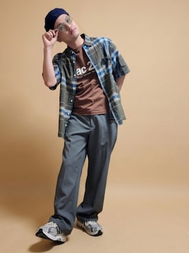 「KANGOL（カンゴール）のアイテム」を使った、九条∞(くじょうえいと)さん（メンズ・168cm）の夏コーディネート