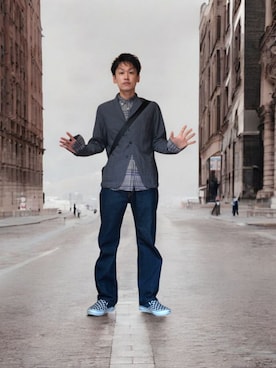 「アイテム（スリッポン）」を使った、九条∞(くじょうえいと)さん（メンズ・168cm）の秋コーディネート