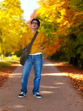 「アイテム（キャスケット）」を使った、九条∞(くじょうえいと)さん（メンズ・168cm）の秋コーディネート