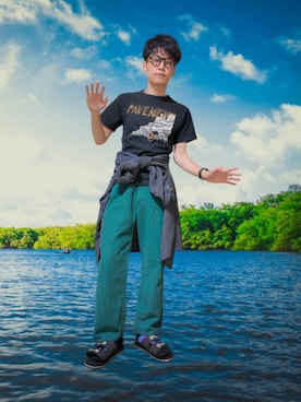 「Jugaad14（ジュガードフォーティーン）の【Jugaad14】HORIZON CLEAR tortoise（サングラス）」を使った、九条∞(くじょうえいと)さん（メンズ・168cm・30代）の夏コーディネート