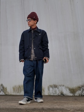 「アイテム（ニットキャップ/ビーニー）」を使った、九条∞(くじょうえいと)さん（メンズ・168cm）の冬コーディネート