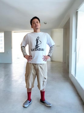 「ORCIVAL（オーシバル）のアイテム」を使った、九条∞(くじょうえいと)さん（メンズ・168cm）の夏コーディネート