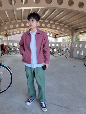 「VINTAGE（ヴィンテージ）の70s U.S.Army Baker Pants OG107 Cotton Sateen　よく見ると、いろんなシミがついてる🤣（その他パンツ、グリーン系）」を使った、九条∞(くじょうえいと)さん（メンズ・168cm）の春コーディネート