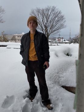 「MARMOT（マーモット）のアイテム」を使った、九条∞(くじょうえいと)さん（メンズ・168cm）の冬コーディネート