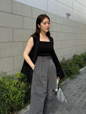 「スリットパンツ」｜「アイテム（ジャケット/アウター）」を使った、b a b aさん（レディース・158cm）の夏コーディネート