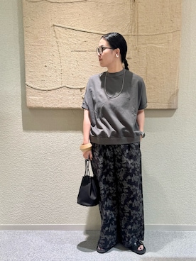 「かぐれ（カグレ）の天竺 ワイドプルオーバー（Tシャツ/カットソー、グレー系）」を使った、クボさん（レディース・161cm）の夏コーディネート