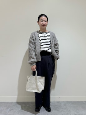 「かぐれ（カグレ）のボーダーワイドカットソー（Tシャツ/カットソー）」を使った、クボさん（レディース・161cm）の秋コーディネート