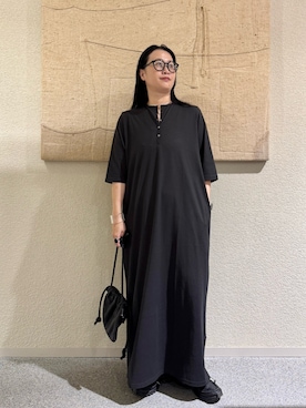 「かぐれ（カグレ）の『2サイズ展開』ヘンリーカットワンピース（ワンピース、グレー系）」を使った、クボさん（レディース・161cm）の春コーディネート