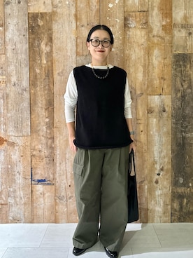 「アイテム（トートバッグ）」を使った、クボさん（レディース・161cm）の秋コーディネート