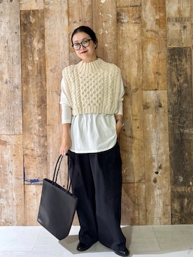 「かぐれ（カグレ）のユーティリティーイージーパンツ（その他パンツ）」を使った、クボさん（レディース・161cm）の秋コーディネート