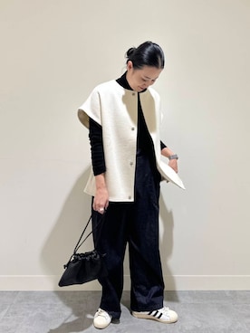「アイテム（サロペット/オーバーオール、ブルー系）」を使った、クボさん（レディース・161cm）の秋コーディネート