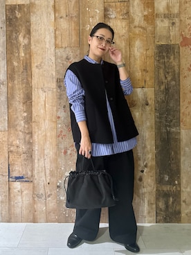 「かぐれ（カグレ）のコットンストライプレギュラーシャツ（シャツ/ブラウス）」を使った、クボさん（レディース・161cm）の秋コーディネート