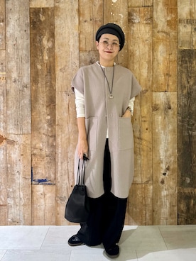 「アイテム（ハンチング/ベレー帽）」を使った、クボさん（レディース・161cm）の秋コーディネート