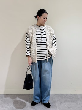 「かぐれ（カグレ）のボーダーワイドカットソー（Tシャツ/カットソー）」を使った、クボさん（レディース・161cm）の冬コーディネート