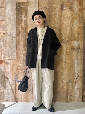 「アイテム（ハンチング/ベレー帽）」を使った、クボさん（レディース・161cm）の秋コーディネート