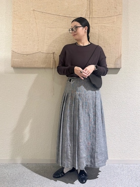 「かぐれ（カグレ）の『別注』O’NEIL OF DUBLIN×かぐれ　LINEN PLEATS SKIRT（スカート、グレー系）」を使った、クボさん（レディース・161cm）の春コーディネート