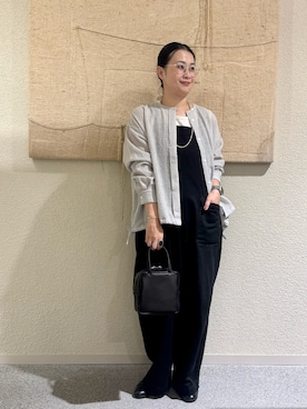 「かぐれ（カグレ）のコットン丸胴タンクトップ（タンクトップ、ホワイト系）」を使った、クボさん（レディース・161cm）の秋コーディネート