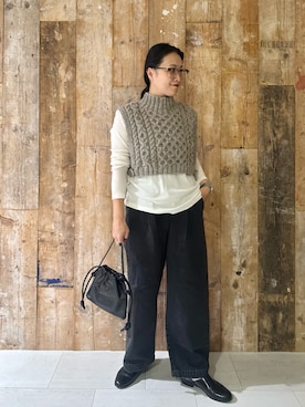 「かぐれ（カグレ）のMORMYRUS　ショルダー巾着バッグ（ショルダーバッグ）」を使った、クボさん（レディース・161cm）の秋コーディネート