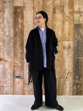 「かぐれ（カグレ）のコットンストライプレギュラーシャツ（シャツ/ブラウス）」を使った、クボさん（レディース・161cm）の秋コーディネート