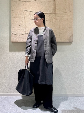 「かぐれ（カグレ）のウールロングキャミソール（ワンピース、グレー系）」を使った、クボさん（レディース・161cm）の秋コーディネート