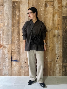 「かぐれ（カグレ）のMORMYRUS　ショルダー巾着バッグ（ショルダーバッグ）」を使った、クボさん（レディース・161cm）の秋コーディネート