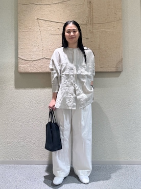 「かぐれ（カグレ）のリネンダブルポケットワイドシャツ（シャツ/ブラウス、グレー系）」を使った、クボさん（レディース・161cm）の春コーディネート