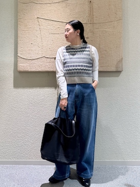 「かぐれ（カグレ）のハイツイストコットン長袖Tシャツ（Tシャツ/カットソー、ホワイト系）」を使った、クボさん（レディース・161cm）の秋コーディネート