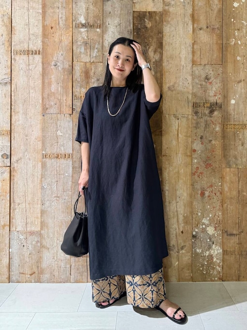 『2サイズ展開』リネンレーヨンワイドワンピース