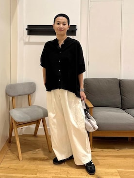 「かぐれ（カグレ）のコットン2タックワイドパンツ（その他パンツ）」を使った、クボさん（レディース・161cm）の夏コーディネート