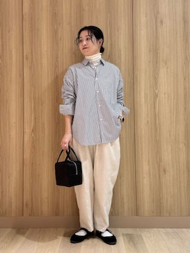 「かぐれ（カグレ）のリネンコットンサルエルパンツ（その他パンツ）」を使った、クボさん（レディース・161cm）の冬コーディネート