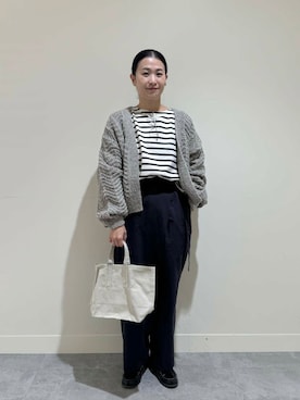 「かぐれ（カグレ）のボーダーワイドカットソー（Tシャツ/カットソー）」を使った、クボさん（レディース・161cm）の秋コーディネート