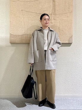 「かぐれ（カグレ）のウールステンカラーショートコート（その他アウター、グレー系）」を使った、クボさん（レディース・161cm）の秋コーディネート