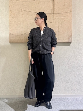 「かぐれ（カグレ）のコットン丸胴タンクトップ（タンクトップ、ホワイト系）」を使った、クボさん（レディース・161cm）の秋コーディネート