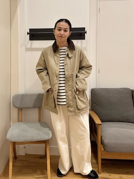 「かぐれ（カグレ）のボーダーワイドカットソー（Tシャツ/カットソー）」を使った、クボさん（レディース・161cm）の秋コーディネート