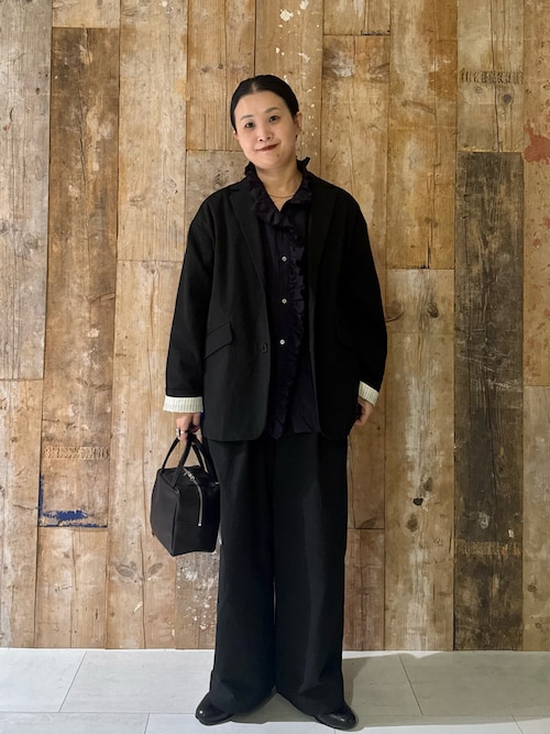 かぐれ ブラウス シャツ コットンリネンフリルカラーシャツ