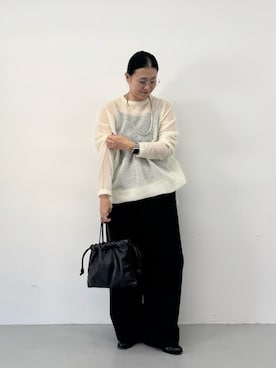 「かぐれ（カグレ）のヘビーツイルワイドパンツ（その他パンツ、ブラック系）」を使った、クボさん（レディース・161cm）の秋コーディネート